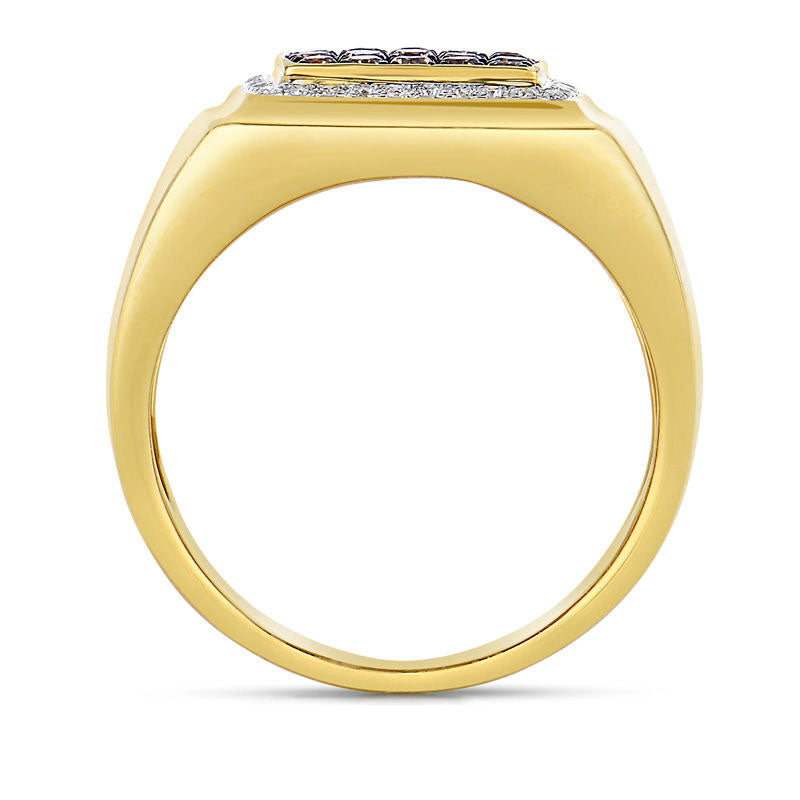 Men's 0.75 CT. T.W. Champagne and White Natural Diamond Square Composite Ring in Solid 14K Gold