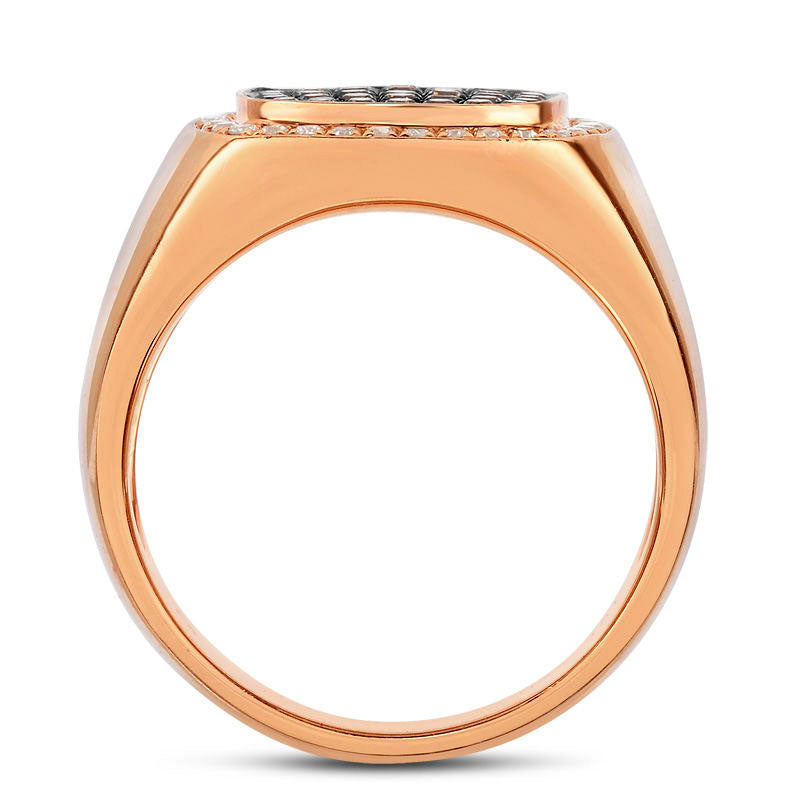 Men's 0.75 CT. T.W. Champagne and White Natural Diamond Square Composite Ring in Solid 14K Rose Gold