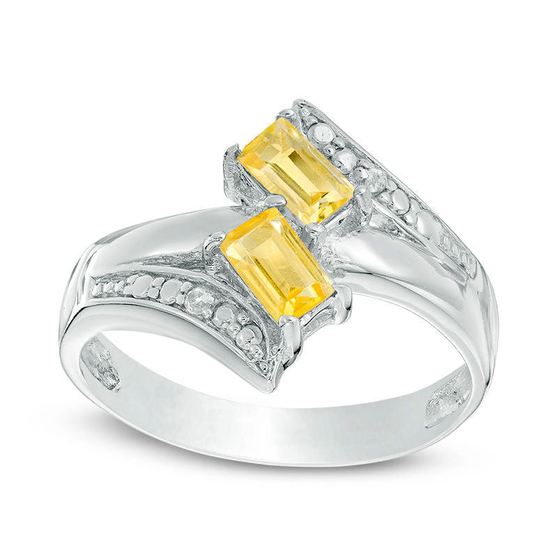 Emerald-Cut Citrine and White Topaz Bypass Ring in Sterling Silver