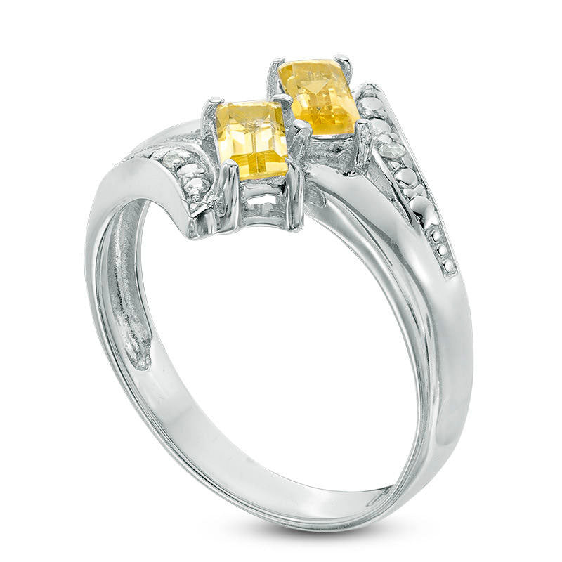 Emerald-Cut Citrine and White Topaz Bypass Ring in Sterling Silver