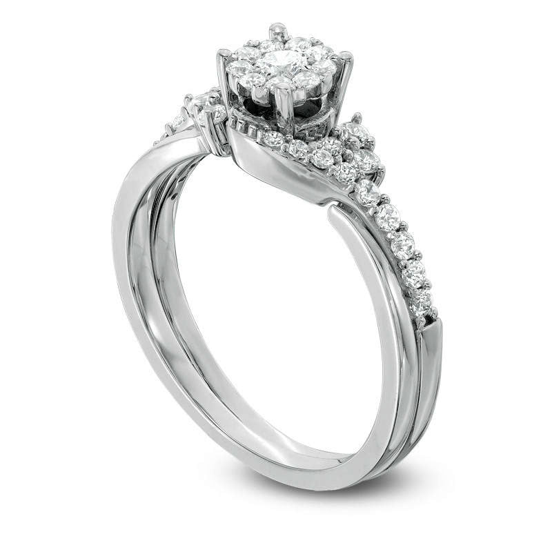 0.50 CT. T.W. Composite Natural Diamond Bypass with Tri-Sides Bridal Engagement Ring Set in Solid 10K White Gold