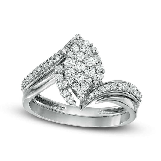 0.50 CT. T.W. Composite Natural Diamond Frame Marquise Bypass Bridal Engagement Ring Set in Solid 10K White Gold