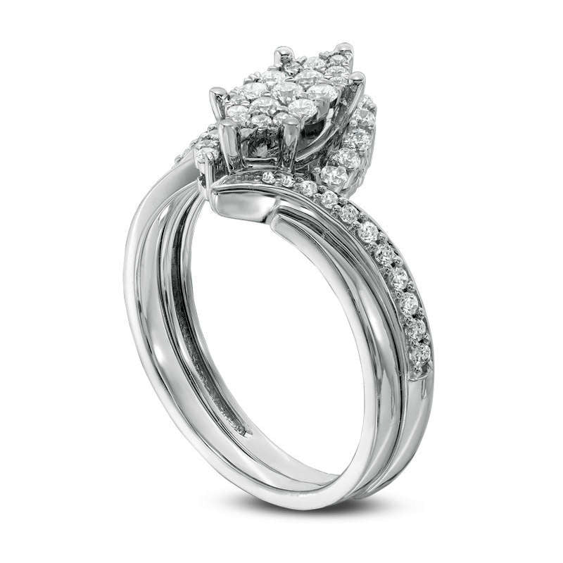 0.50 CT. T.W. Composite Natural Diamond Frame Marquise Bypass Bridal Engagement Ring Set in Solid 10K White Gold