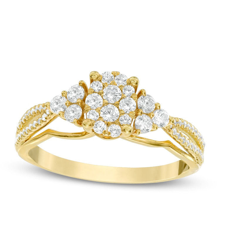 0.50 CT. T.W. Composite Natural Diamond Oval with Tri-Sides Split Shank Engagement Ring in Solid 10K Yellow Gold