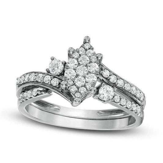 0.50 CT. T.W. Composite Natural Diamond Marquise Bypass Bridal Engagement Ring Set in Solid 10K White Gold