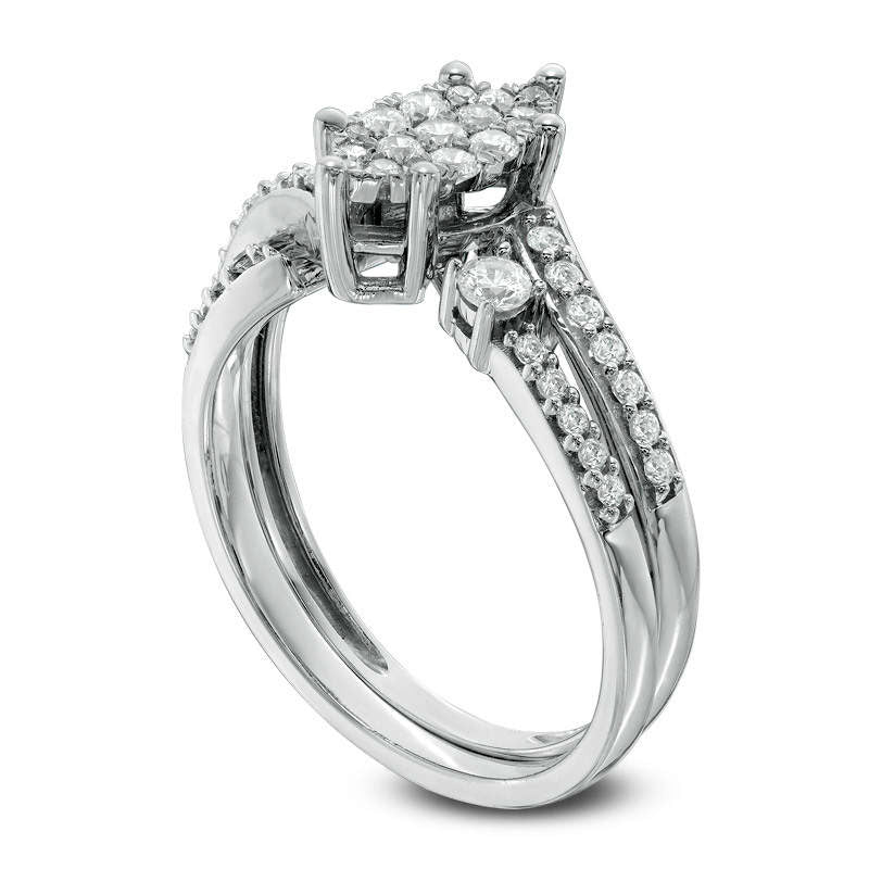 0.50 CT. T.W. Composite Natural Diamond Marquise Bypass Bridal Engagement Ring Set in Solid 10K White Gold