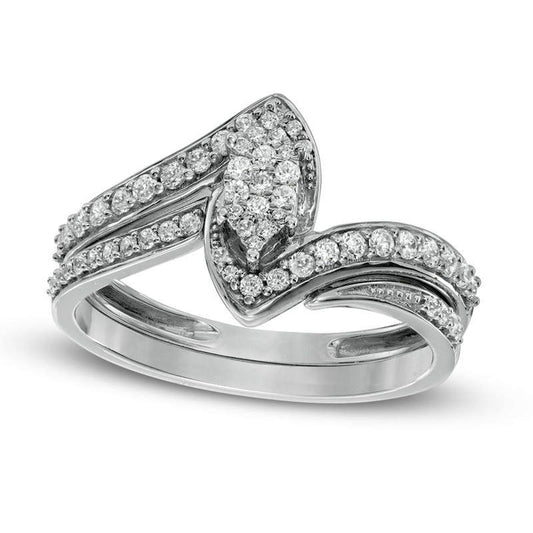 0.38 CT. T.W. Composite Natural Diamond Marquise Bypass Bridal Engagement Ring Set in Solid 10K White Gold