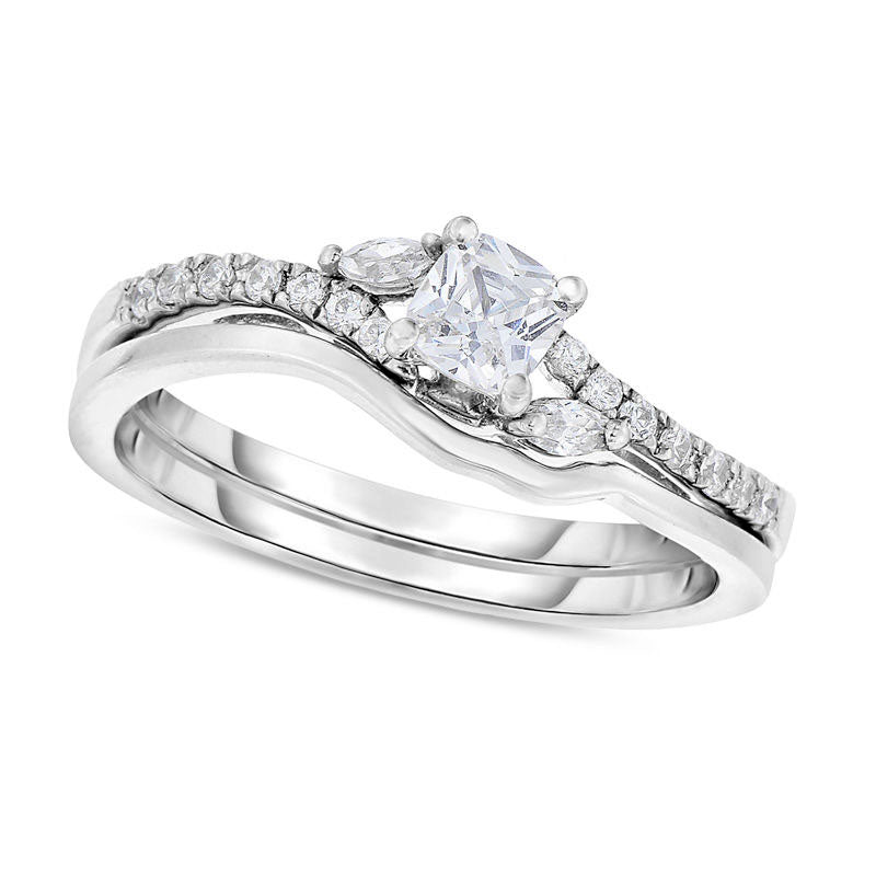 0.63 CT. T.W. Natural Diamond Bypass Bridal Engagement Ring Set in Solid 14K White Gold