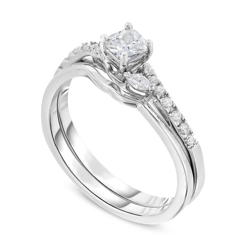 0.63 CT. T.W. Natural Diamond Bypass Bridal Engagement Ring Set in Solid 14K White Gold