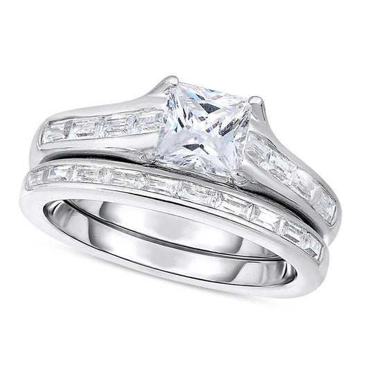 2.0 CT. T.W. Princess-Cut Natural Diamond Bridal Engagement Ring Set in Solid 14K White Gold