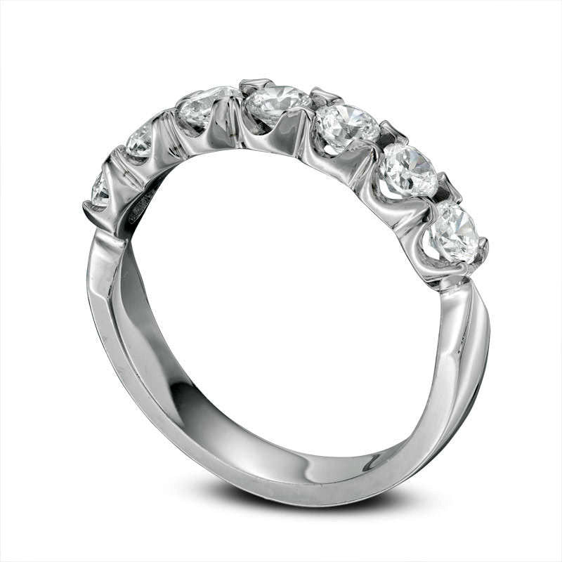 1.0 CT. T.W. Natural Diamond Seven Stone Anniversary Band in Solid 14K White Gold