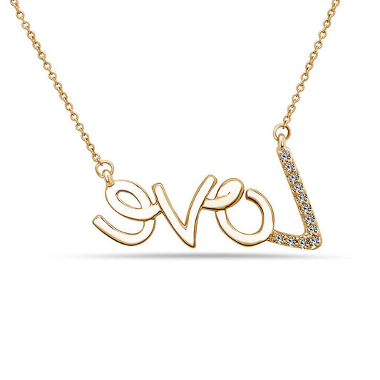 0.13 CT. T.W. Natural Diamond "Love" Necklace in 14K Gold