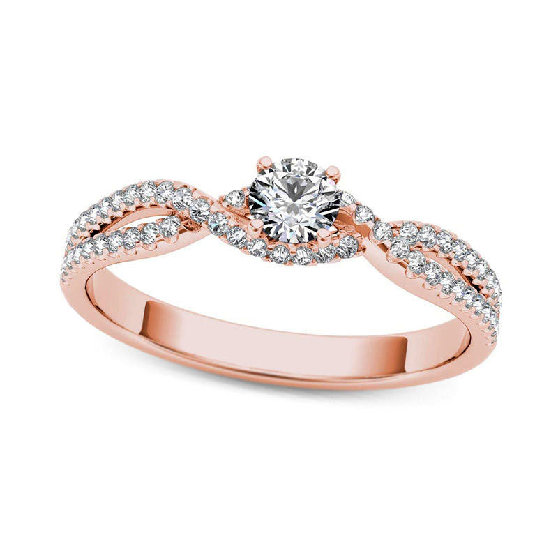 0.38 CT. T.W. Natural Diamond Twist Engagement Ring in Solid 14K Rose Gold