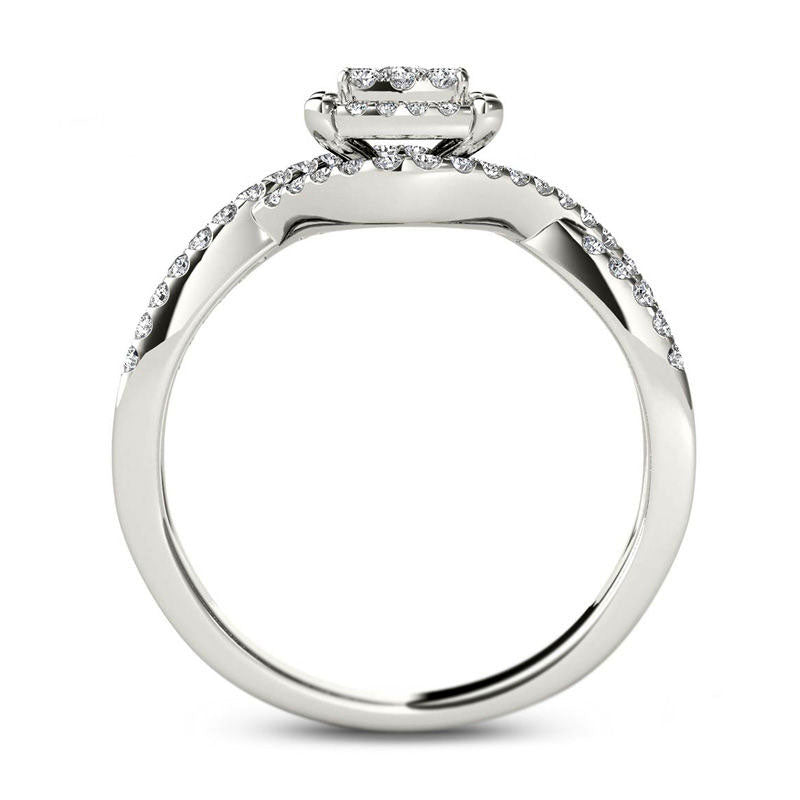 0.38 CT. T.W. Composite Natural Diamond Square Frame Twist Engagement Ring in Solid 14K White Gold