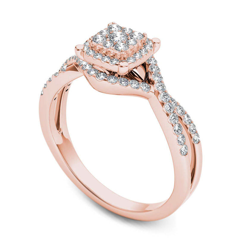 0.38 CT. T.W. Composite Natural Diamond Square Frame Twist Engagement Ring in Solid 14K Rose Gold