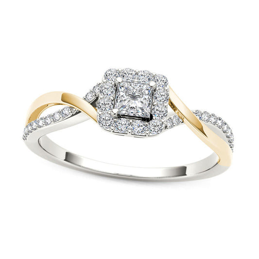 0.50 CT. T.W. Princess-Cut Natural Diamond Square Frame Twist Engagement Ring in Solid 14K Two-Tone Gold