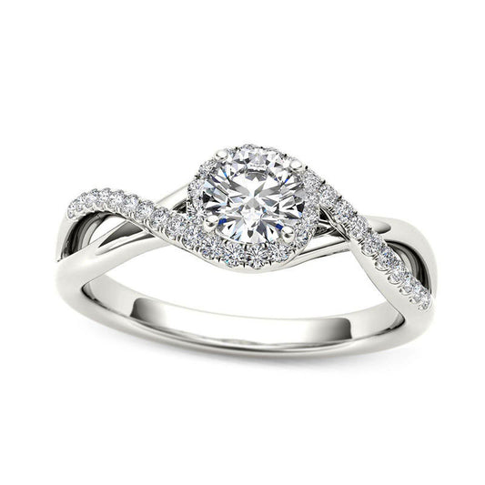 0.63 CT. T.W. Natural Diamond Frame Twist Bypass Engagement Ring in Solid 14K White Gold