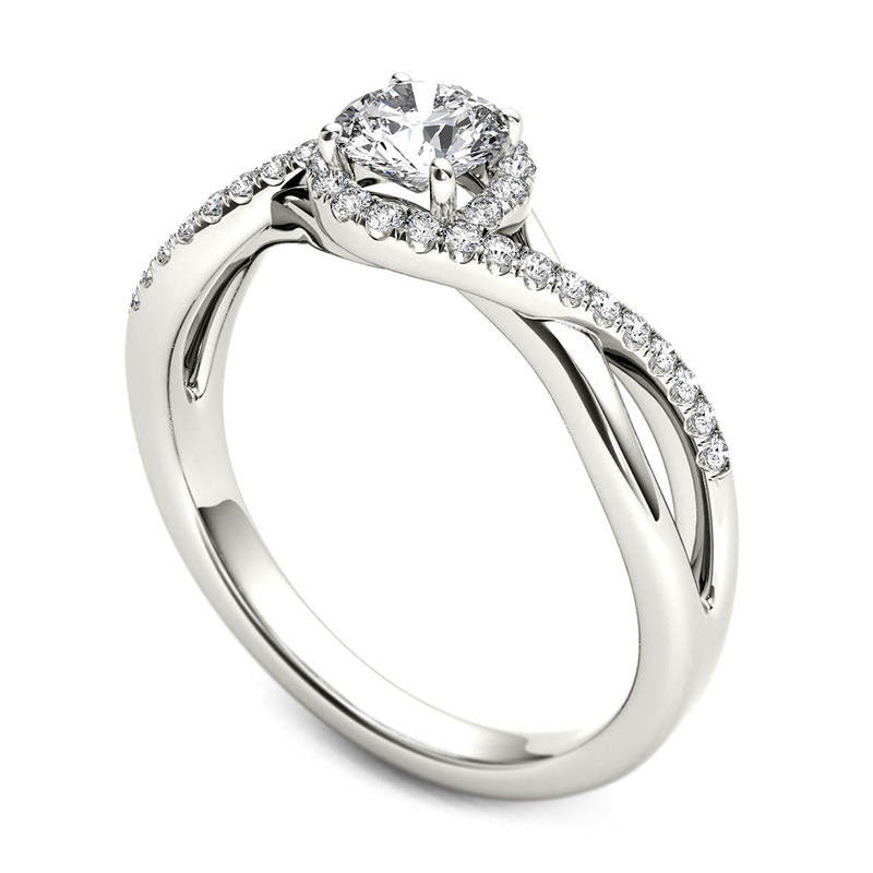 0.63 CT. T.W. Natural Diamond Frame Twist Bypass Engagement Ring in Solid 14K White Gold