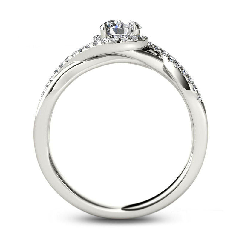 0.63 CT. T.W. Natural Diamond Frame Twist Bypass Engagement Ring in Solid 14K White Gold