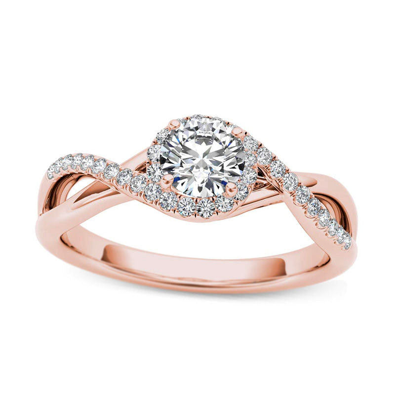 0.63 CT. T.W. Natural Diamond Frame Twist Bypass Engagement Ring in Solid 14K Rose Gold