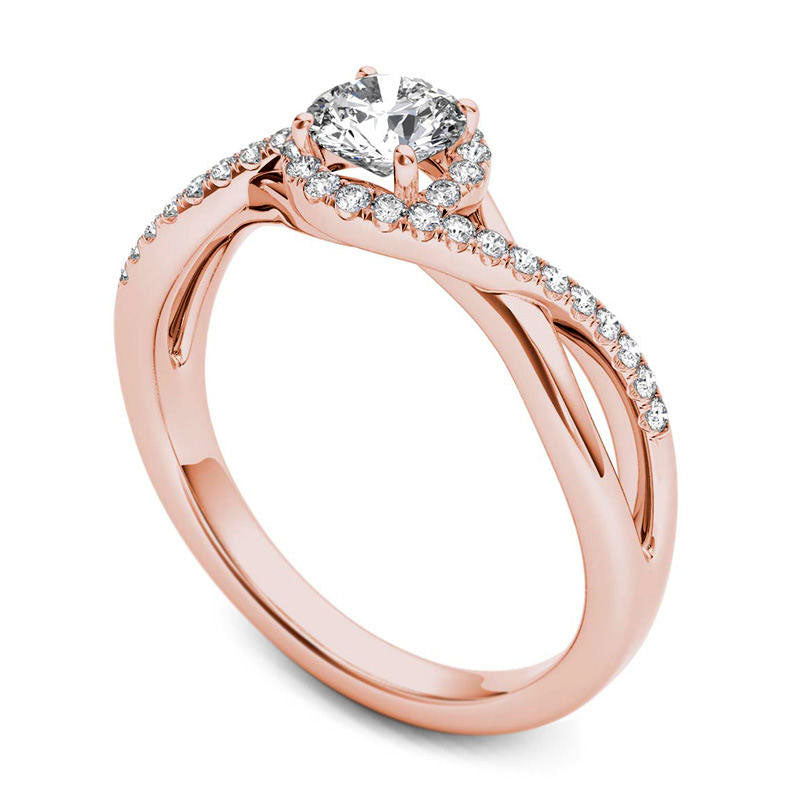 0.63 CT. T.W. Natural Diamond Frame Twist Bypass Engagement Ring in Solid 14K Rose Gold