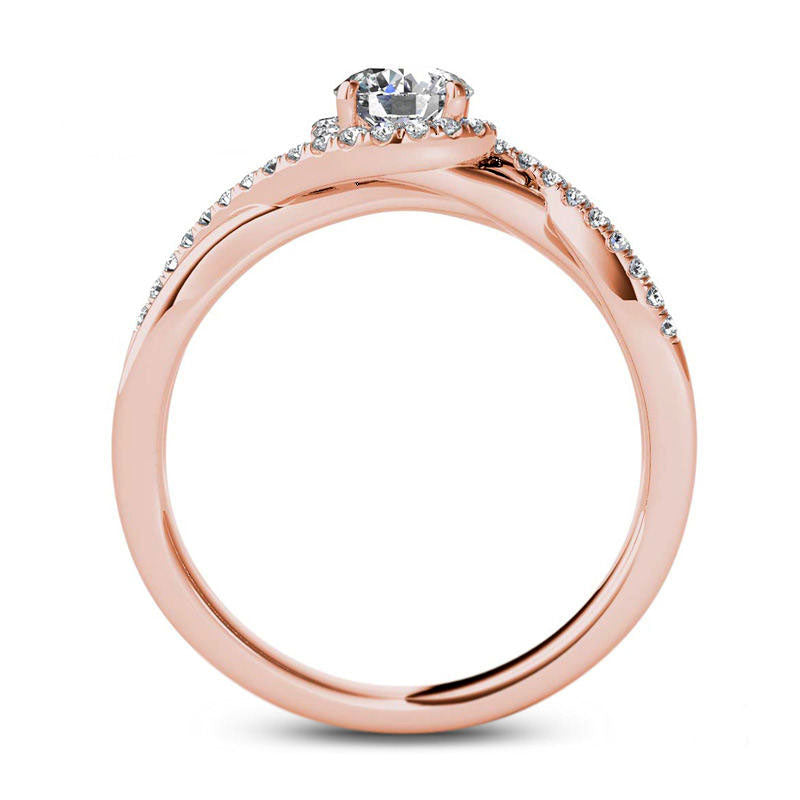 0.63 CT. T.W. Natural Diamond Frame Twist Bypass Engagement Ring in Solid 14K Rose Gold