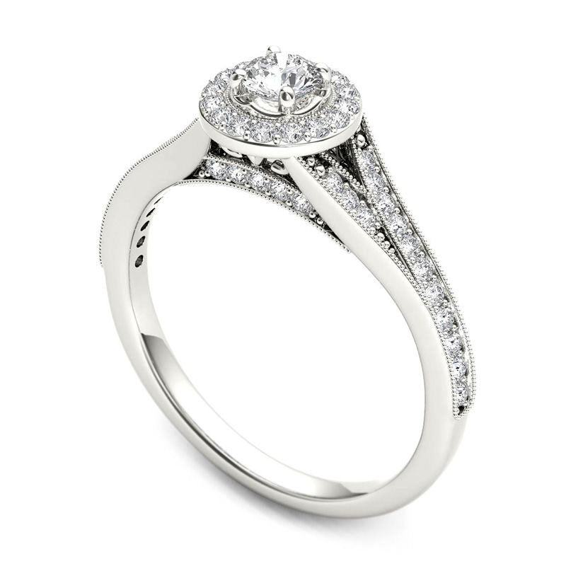 0.63 CT. T.W. Natural Diamond Frame Antique Vintage-Style Engagement Ring in Solid 14K White Gold