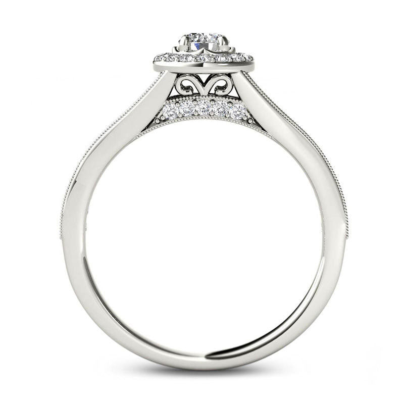 0.63 CT. T.W. Natural Diamond Frame Antique Vintage-Style Engagement Ring in Solid 14K White Gold