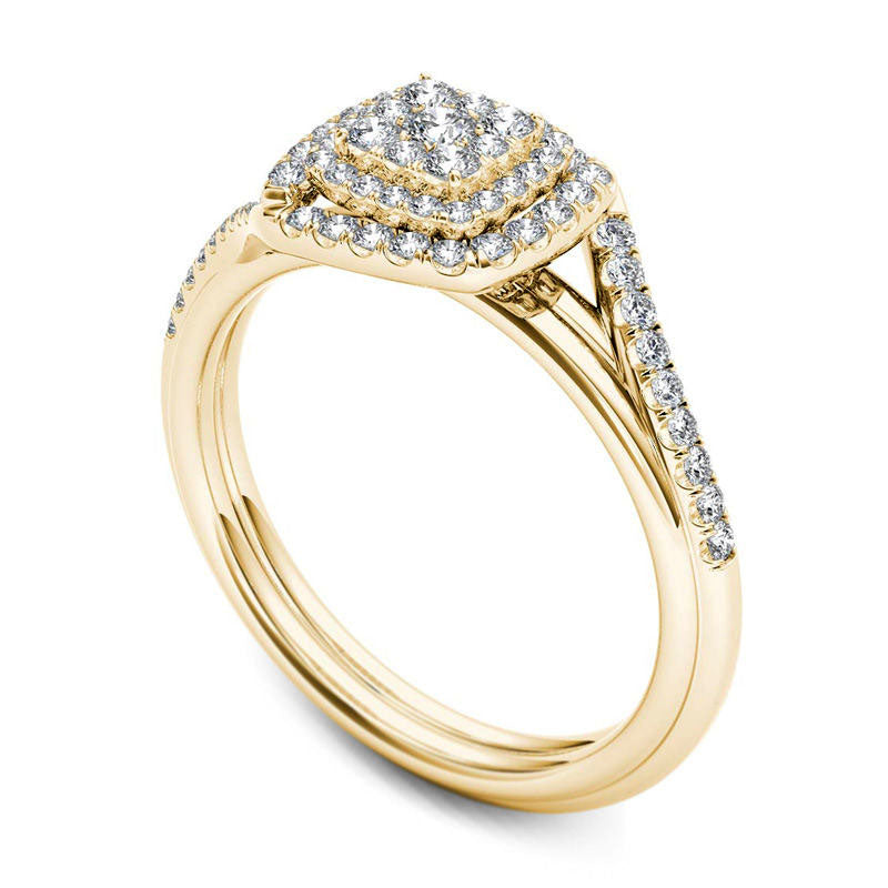 0.38 CT. T.W. Composite Natural Diamond Double Square Frame Bypass Engagement Ring in Solid 14K Gold