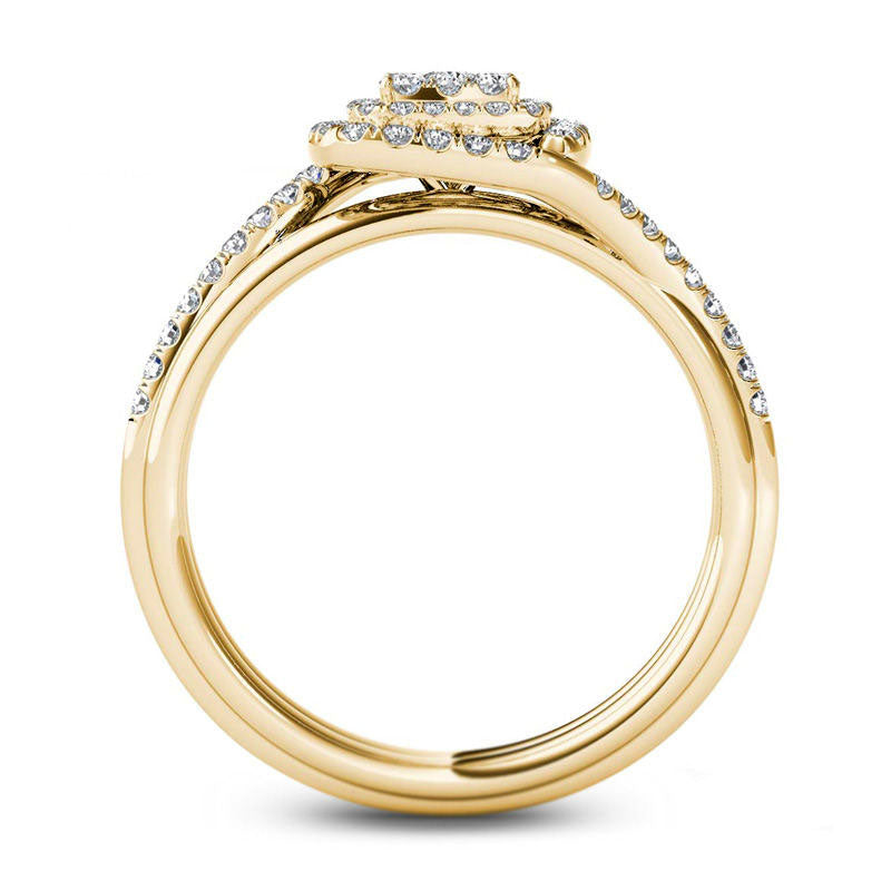 0.38 CT. T.W. Composite Natural Diamond Double Square Frame Bypass Engagement Ring in Solid 14K Gold