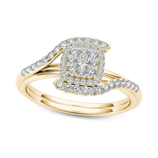 0.50 CT. T.W. Composite Natural Diamond Square Frame Bypass Engagement Ring in Solid 14K Gold