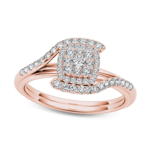 0.50 CT. T.W. Composite Natural Diamond Square Frame Bypass Engagement Ring in Solid 14K Rose Gold