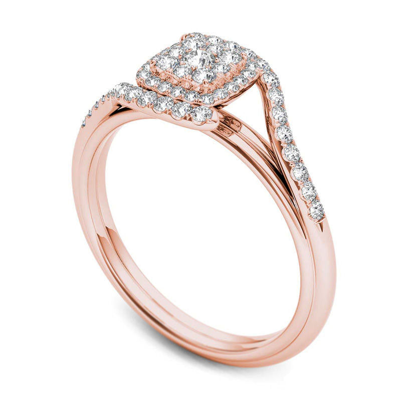 0.50 CT. T.W. Composite Natural Diamond Square Frame Bypass Engagement Ring in Solid 14K Rose Gold