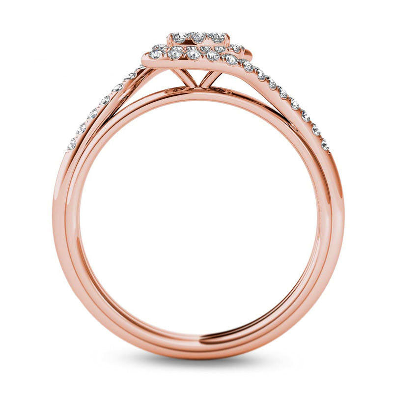 0.50 CT. T.W. Composite Natural Diamond Square Frame Bypass Engagement Ring in Solid 14K Rose Gold