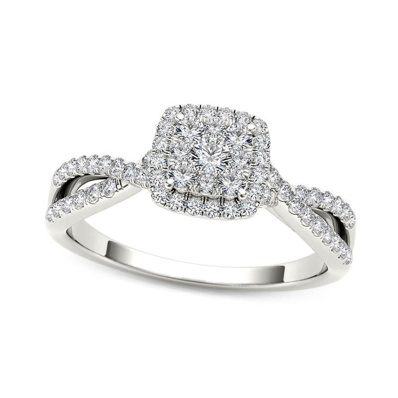 0.50 CT. T.W. Composite Natural Diamond Square Frame Twist Engagement Ring in Solid 14K White Gold