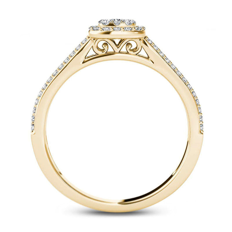 0.50 CT. T.W. Composite Natural Diamond Cushion Frame Multi-Row Engagement Ring in Solid 14K Gold