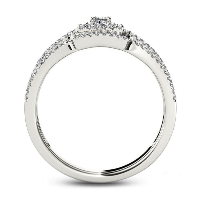 0.50 CT. T.W. Princess-Cut Natural Diamond Frame Bridal Engagement Ring Set in Solid 14K White Gold