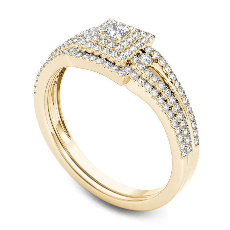 0.50 CT. T.W. Princess-Cut Natural Diamond Frame Bridal Engagement Ring Set in Solid 14K Gold