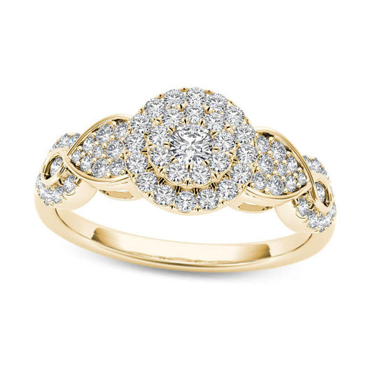 0.50 CT. T.W. Composite Natural Diamond Double Frame Petal Engagement Ring in Solid 14K Gold