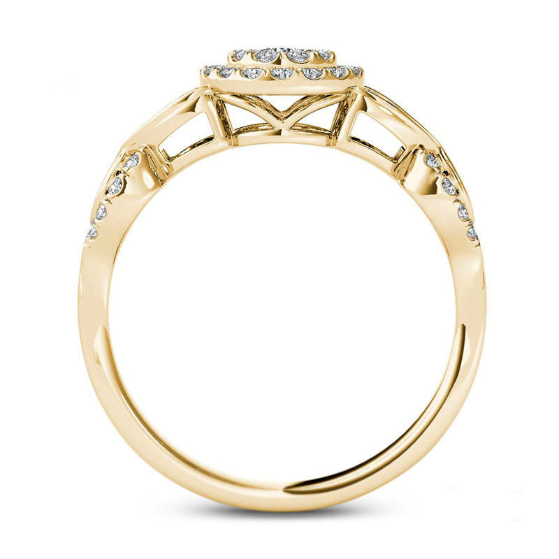 0.50 CT. T.W. Composite Natural Diamond Double Frame Petal Engagement Ring in Solid 14K Gold