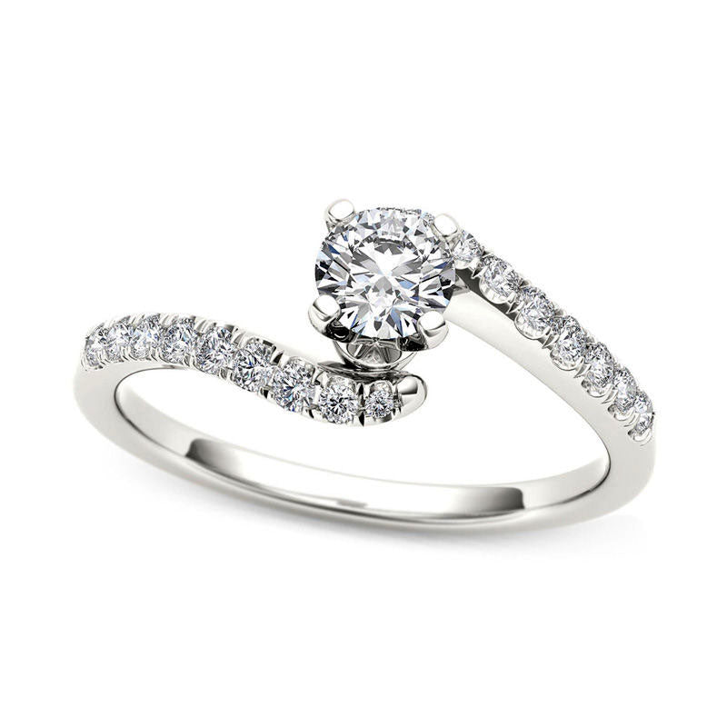 0.50 CT. T.W. Natural Diamond Bypass Engagement Ring in Solid 14K White Gold