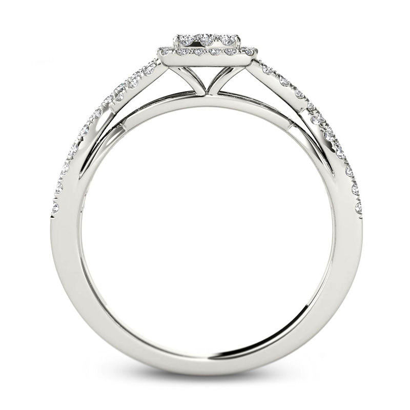 0.50 CT. T.W. Composite Square Natural Diamond Frame Twist Shank Engagement Ring in Solid 14K White Gold