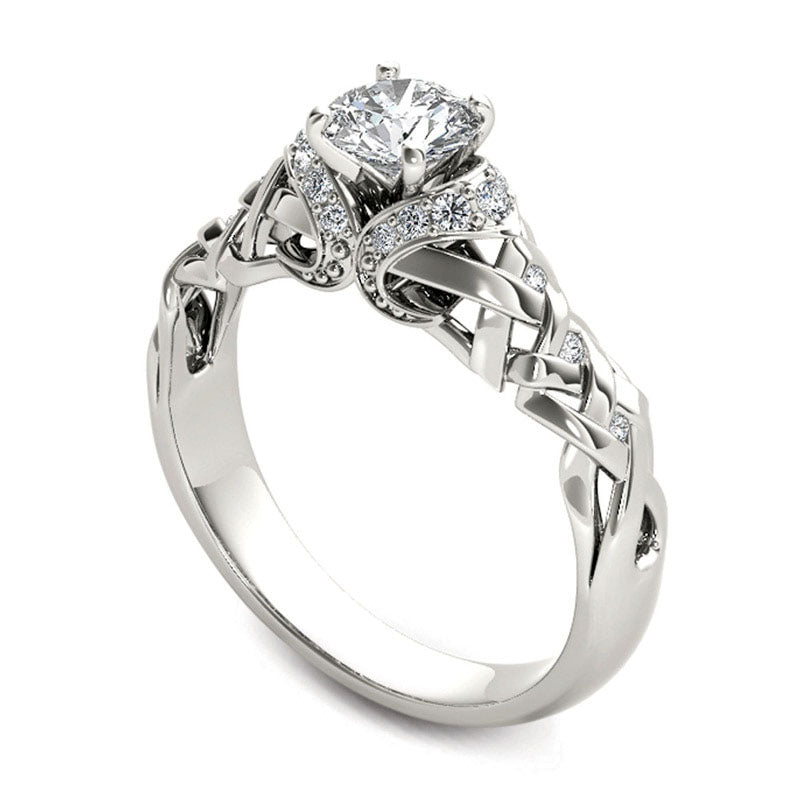 0.50 CT. T.W. Natural Diamond Lattice Engagement Ring in Solid 14K White Gold