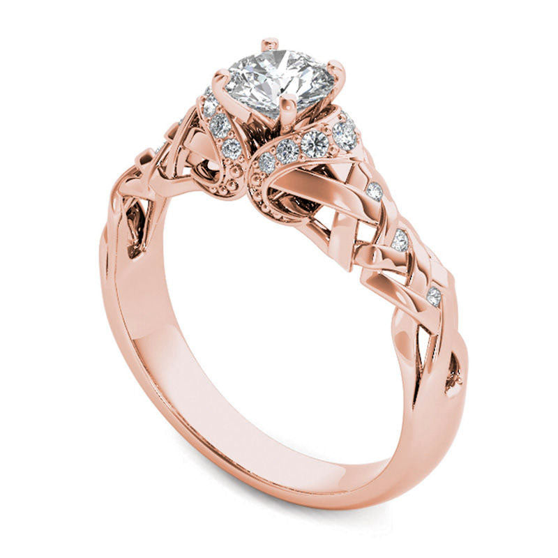 0.50 CT. T.W. Natural Diamond Lattice Engagement Ring in Solid 14K Rose Gold