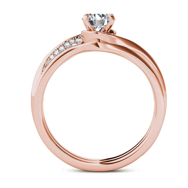 0.63 CT. T.W. Natural Diamond Twist Bypass Bridal Engagement Ring Set in Solid 14K Rose Gold