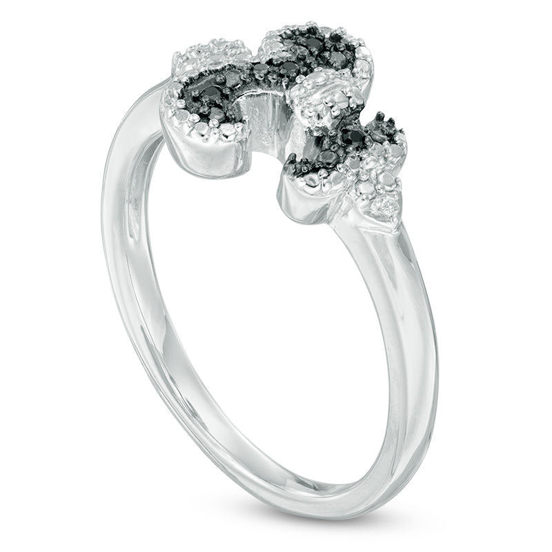 Enhanced Black and White Natural Diamond Accent Sideways Fleur-de-lis Ring in Sterling Silver