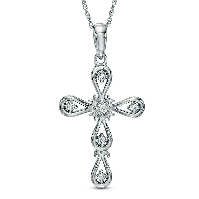 0.1 CT. T.W. Natural Diamond Open Frame Cross Pendant in Sterling Silver