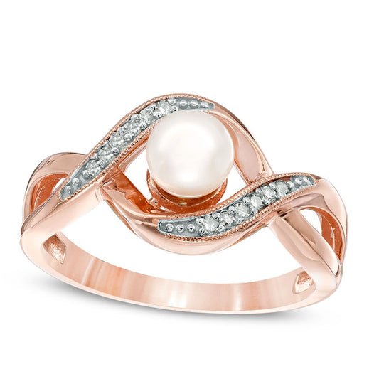 6.0mm Cultured Freshwater Pearl and Natural Diamond Accent Antique Vintage-Style Ring in Solid 10K Rose Gold