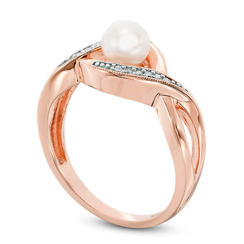 6.0mm Cultured Freshwater Pearl and Natural Diamond Accent Antique Vintage-Style Ring in Solid 10K Rose Gold