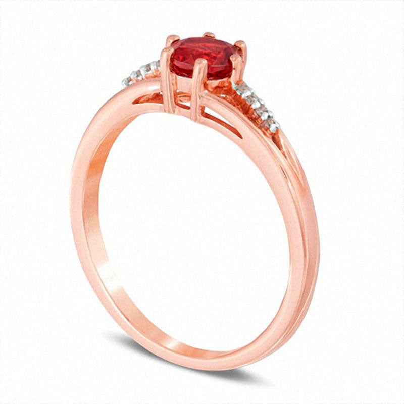 5.0mm Garnet and Natural Diamond Accent Split Shank Ring in Solid 10K Rose Gold